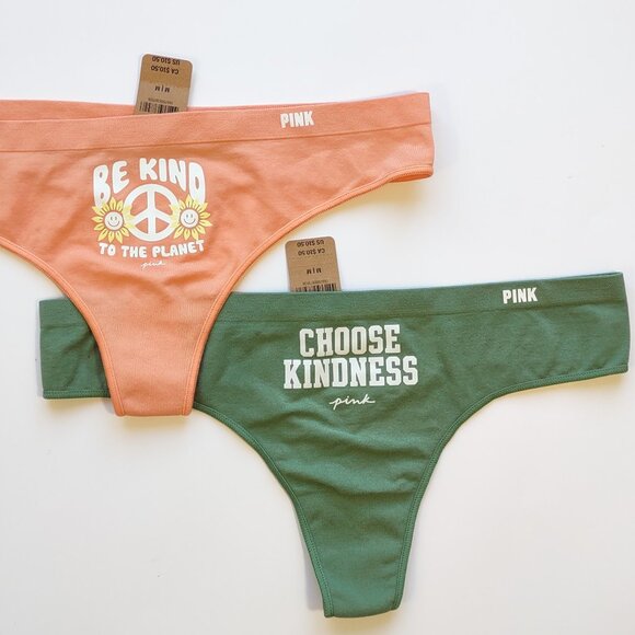 PINK Victoria's Secret Lot of 2 Thong Panties 'Be Kind & Choose Kindness' Medium - Picture 8 of 9